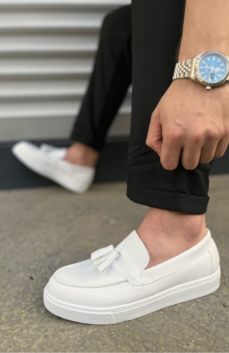 JY153 Bloom Bağcıksız Püsküllü Cilt Erkek Günlük Spor Klasik Ayakkabı CBT - Beyaz