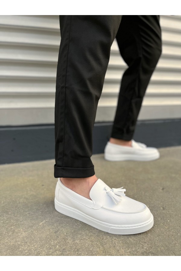 JY153 Bloom Bağcıksız Püsküllü Cilt Erkek Günlük Spor Klasik Ayakkabı CBT - Beyaz