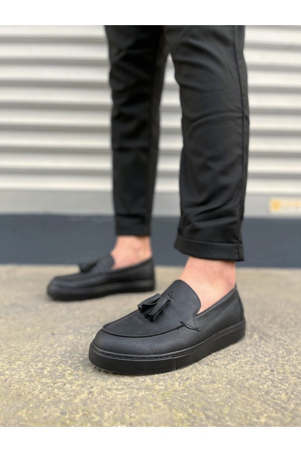 JY153 Bloom Bağcıksız Püsküllü Cilt Erkek Günlük Spor Klasik Ayakkabı CST - Siyah
