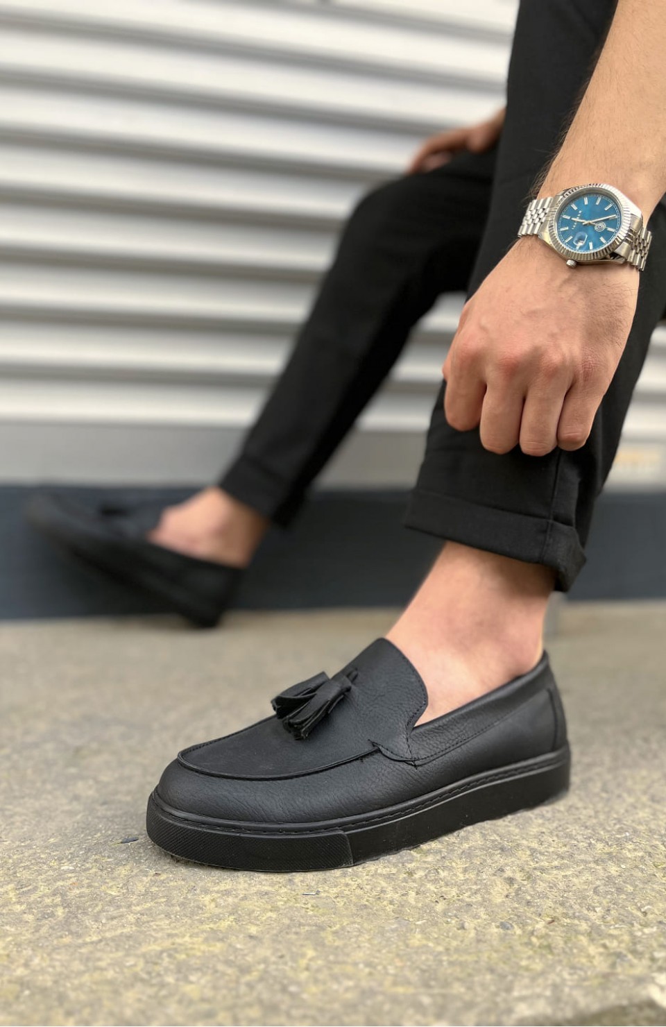 JY153 Bloom Bağcıksız Püsküllü Cilt Erkek Günlük Spor Klasik Ayakkabı CST - Siyah