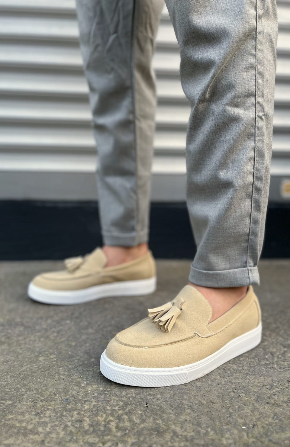 JY153 Bloom Bağcıksız Püsküllü Süet Erkek Günlük Spor Klasik Ayakkabı SBT - Krem