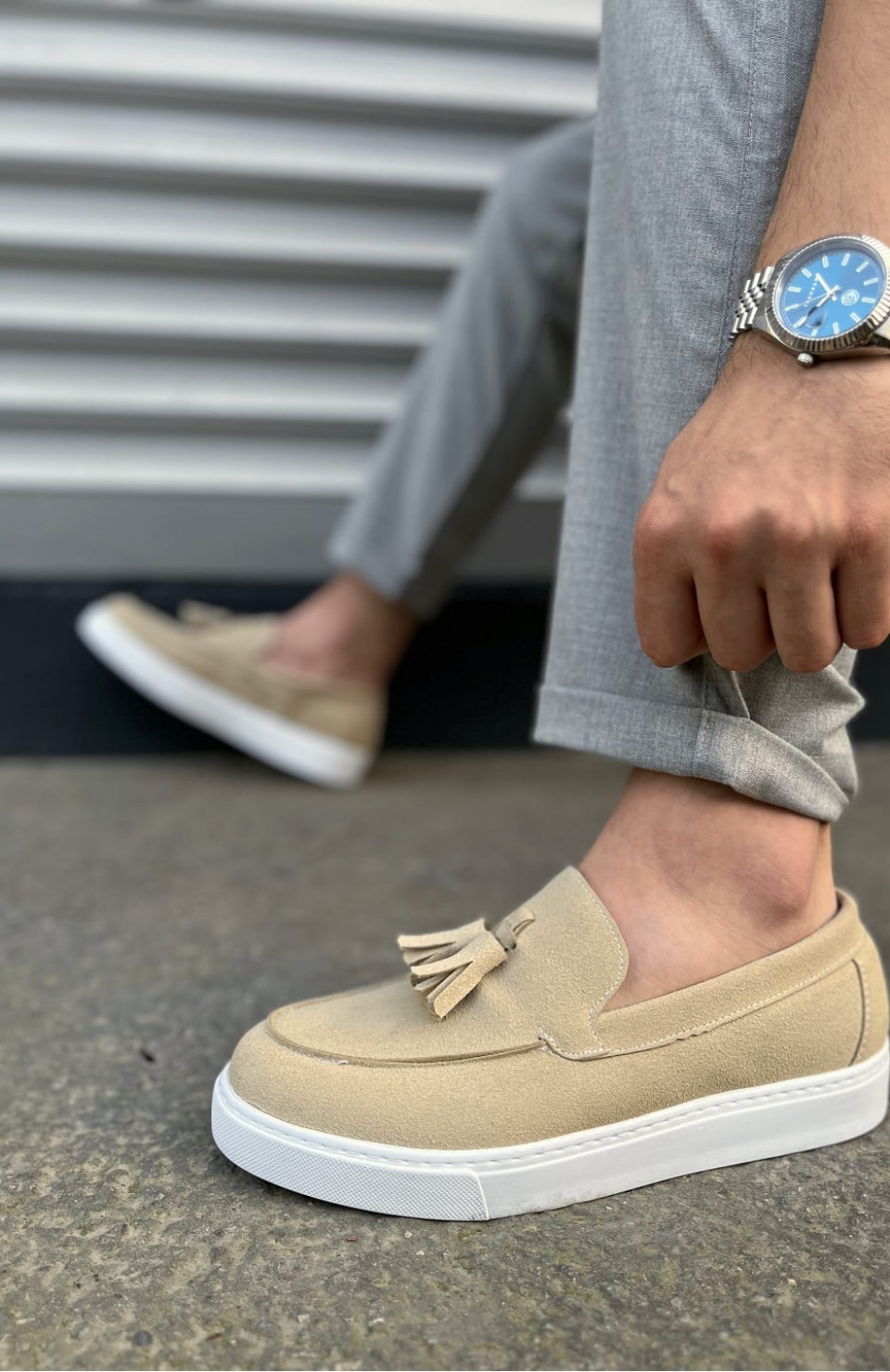 JY153 Bloom Bağcıksız Püsküllü Süet Erkek Günlük Spor Klasik Ayakkabı SBT - Krem