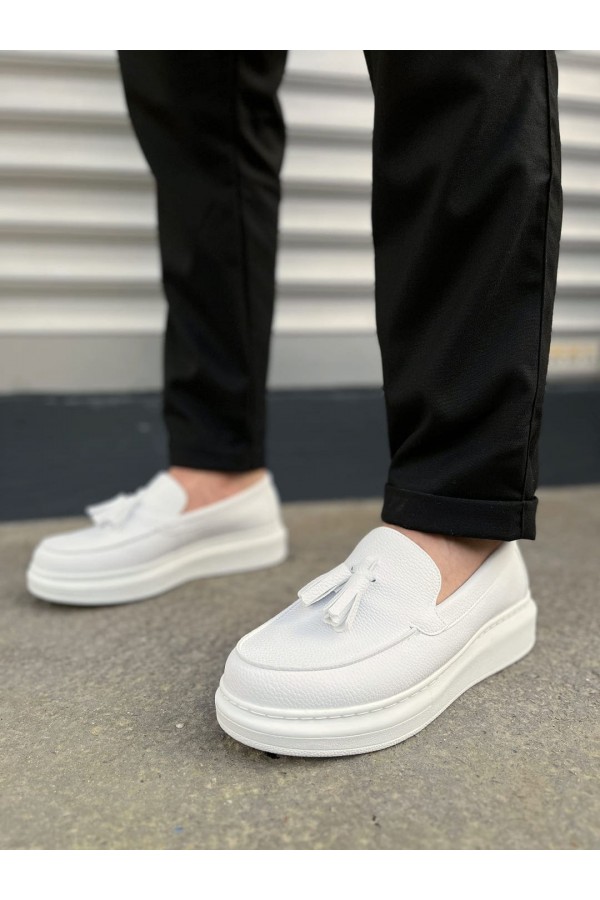 JY154 Blaze Bağcıksız Püsküllü Cilt Erkek Günlük Spor Klasik Ayakkabı CBT - Beyaz