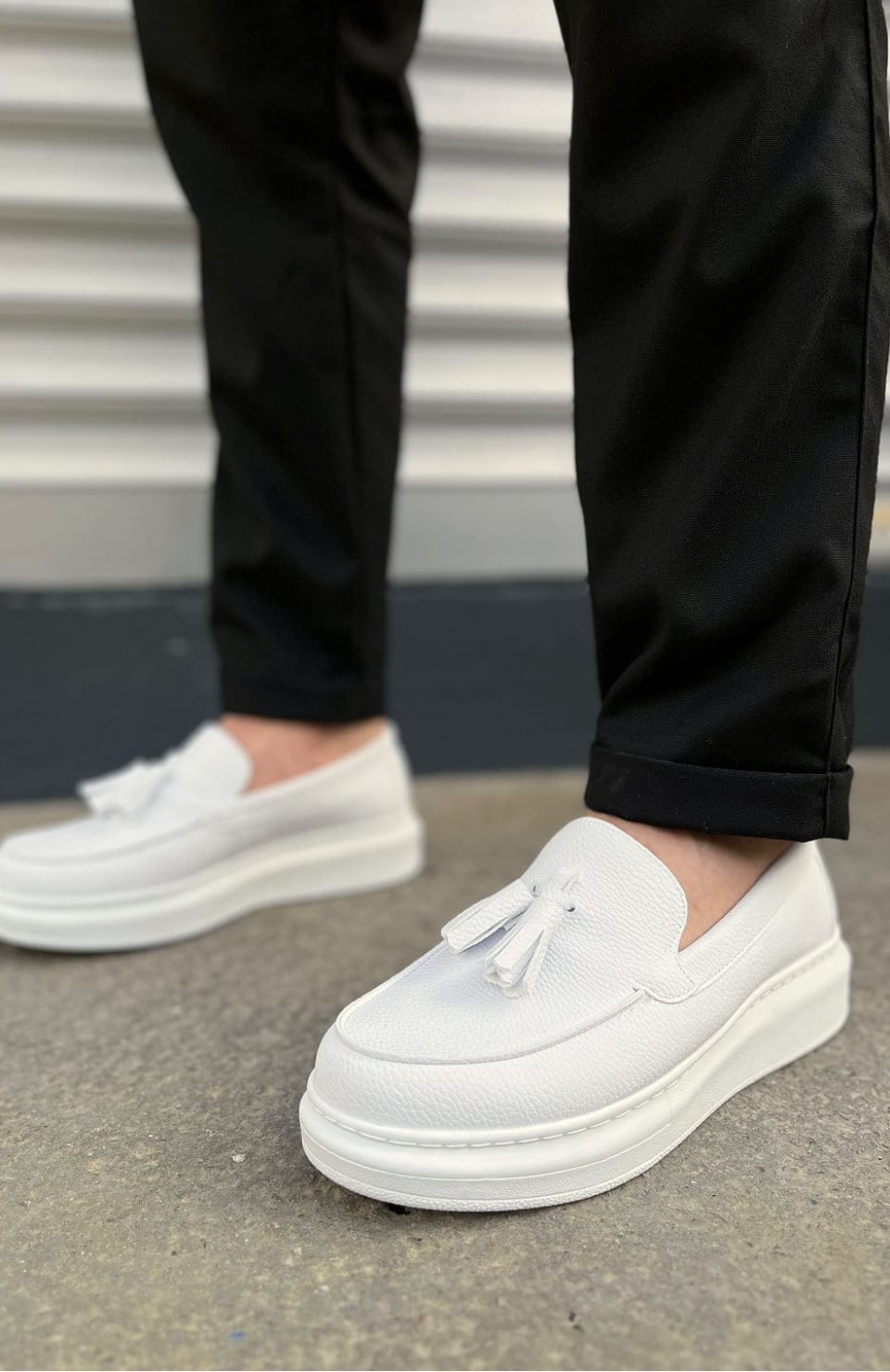 JY154 Blaze Bağcıksız Püsküllü Cilt Erkek Günlük Spor Klasik Ayakkabı CBT - Beyaz