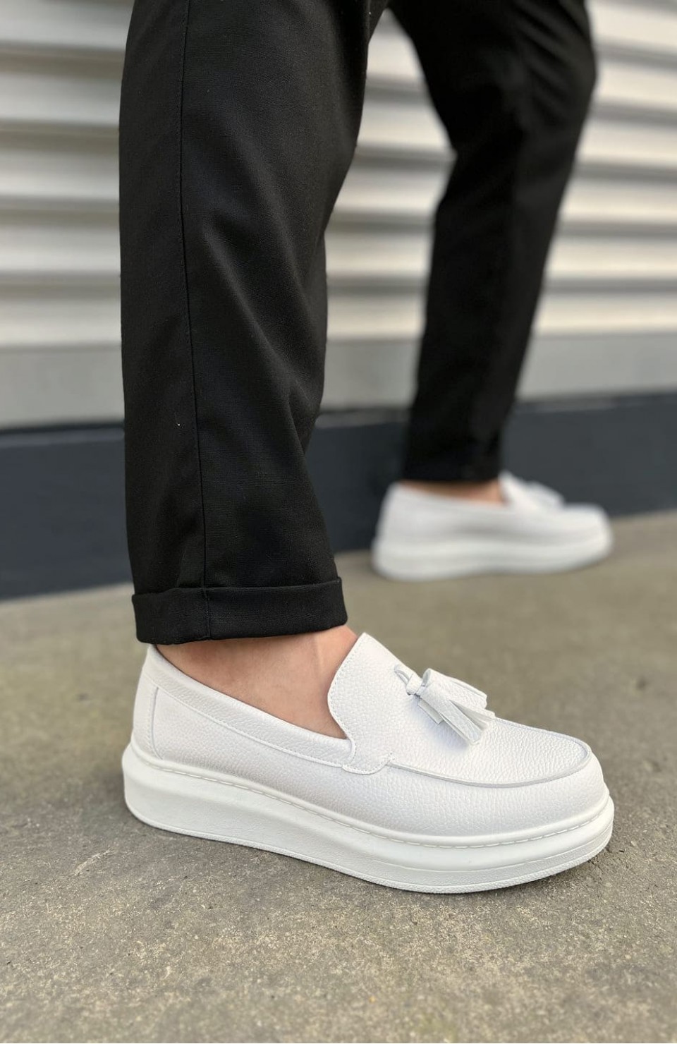 JY154 Blaze Bağcıksız Püsküllü Cilt Erkek Günlük Spor Klasik Ayakkabı CBT - Beyaz