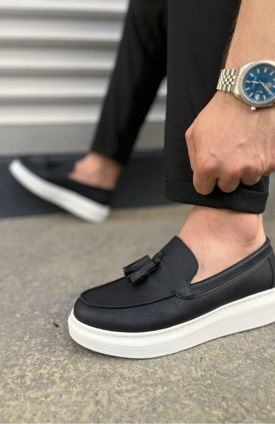 JY154 Blaze Bağcıksız Püsküllü Cilt Erkek Günlük Spor Klasik Ayakkabı CBT - Siyah