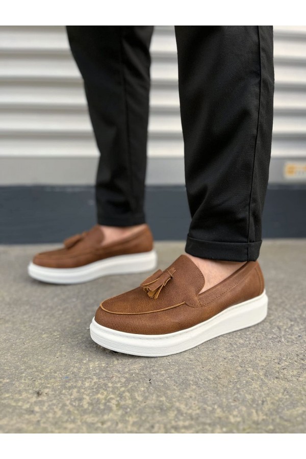 JY154 Blaze Bağcıksız Püsküllü Cilt Erkek Günlük Spor Klasik Ayakkabı CBT - Taba