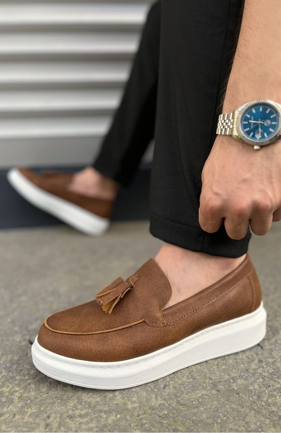 JY154 Blaze Bağcıksız Püsküllü Cilt Erkek Günlük Spor Klasik Ayakkabı CBT - Taba