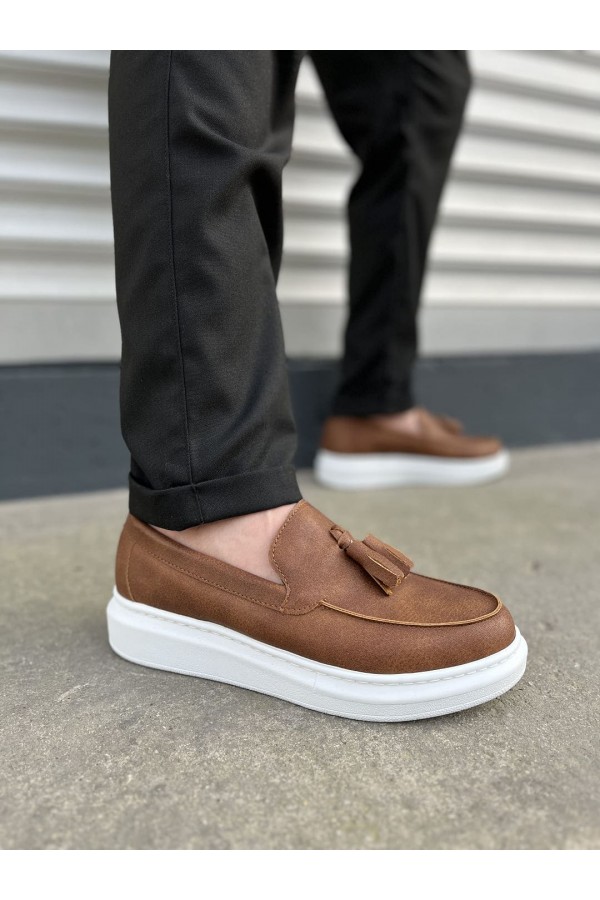 JY154 Blaze Bağcıksız Püsküllü Cilt Erkek Günlük Spor Klasik Ayakkabı CBT - Taba