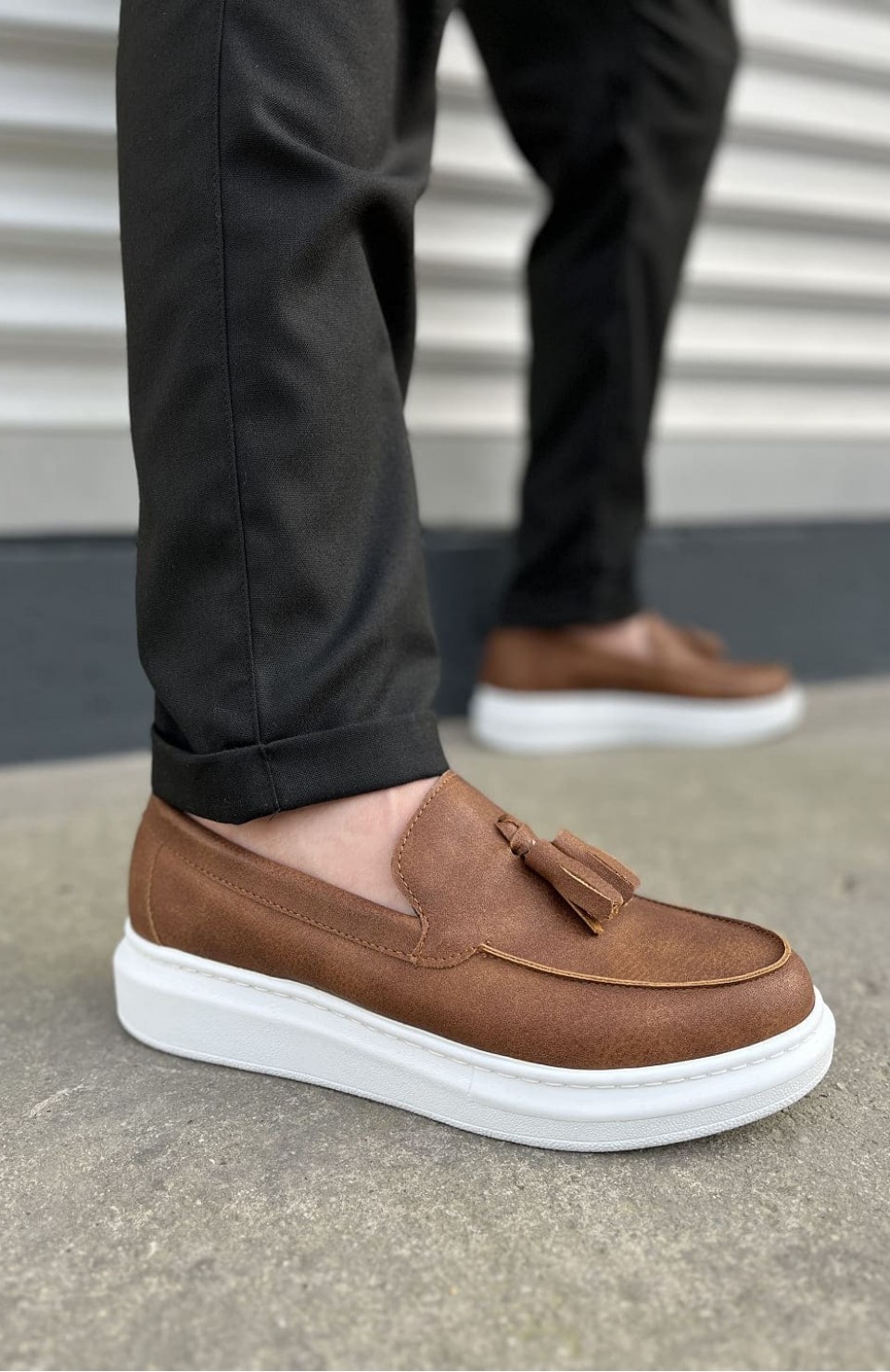 JY154 Blaze Bağcıksız Püsküllü Cilt Erkek Günlük Spor Klasik Ayakkabı CBT - Taba