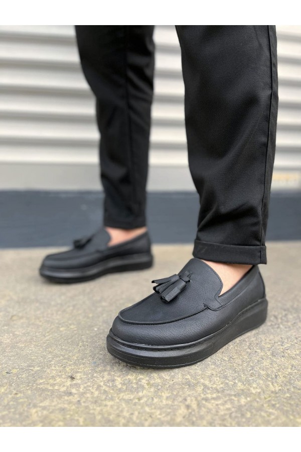 JY154 Blaze Bağcıksız Püsküllü Cilt Erkek Günlük Spor Klasik Ayakkabı CST - Siyah