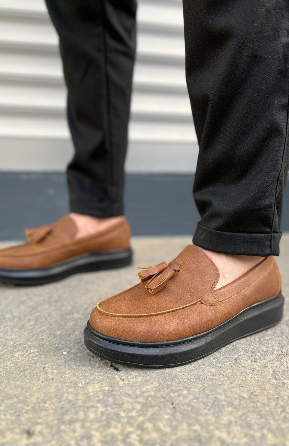 JY154 Blaze Bağcıksız Püsküllü Cilt Erkek Günlük Spor Klasik Ayakkabı CST - Taba