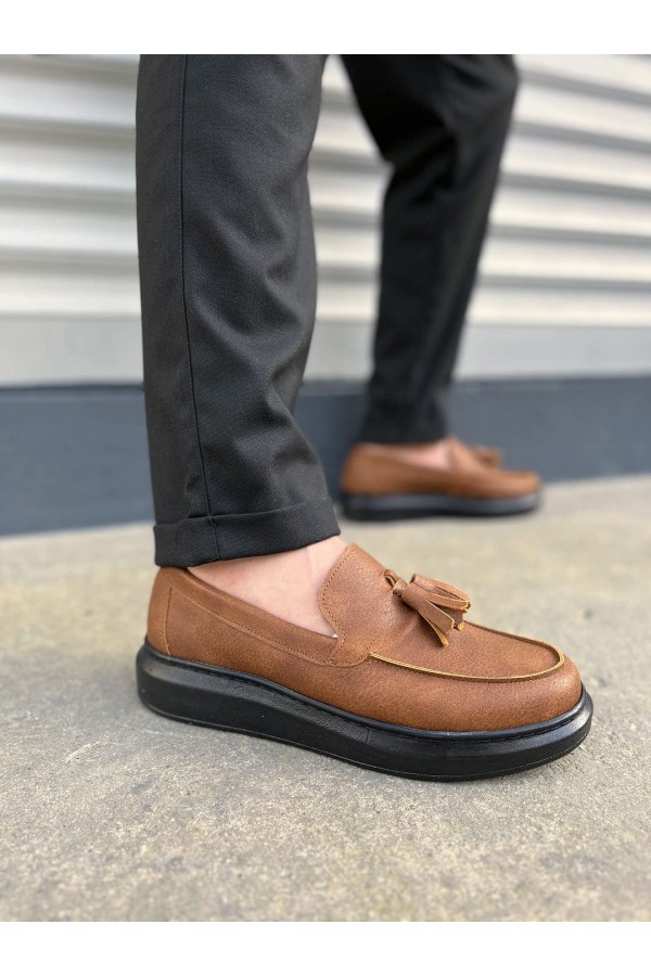 JY154 Blaze Bağcıksız Püsküllü Cilt Erkek Günlük Spor Klasik Ayakkabı CST - Taba