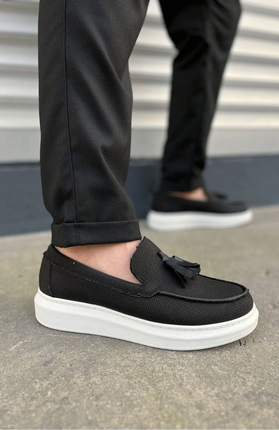 JY154 Blaze Bağcıksız Püsküllü Keten Erkek Günlük Spor Klasik Ayakkabı KBT - Siyah