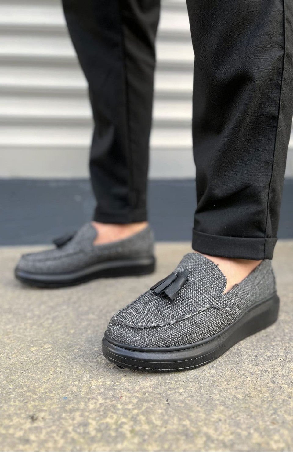 JY154 Blaze Bağcıksız Püsküllü Keten Erkek Günlük Spor Klasik Ayakkabı KST - Gri