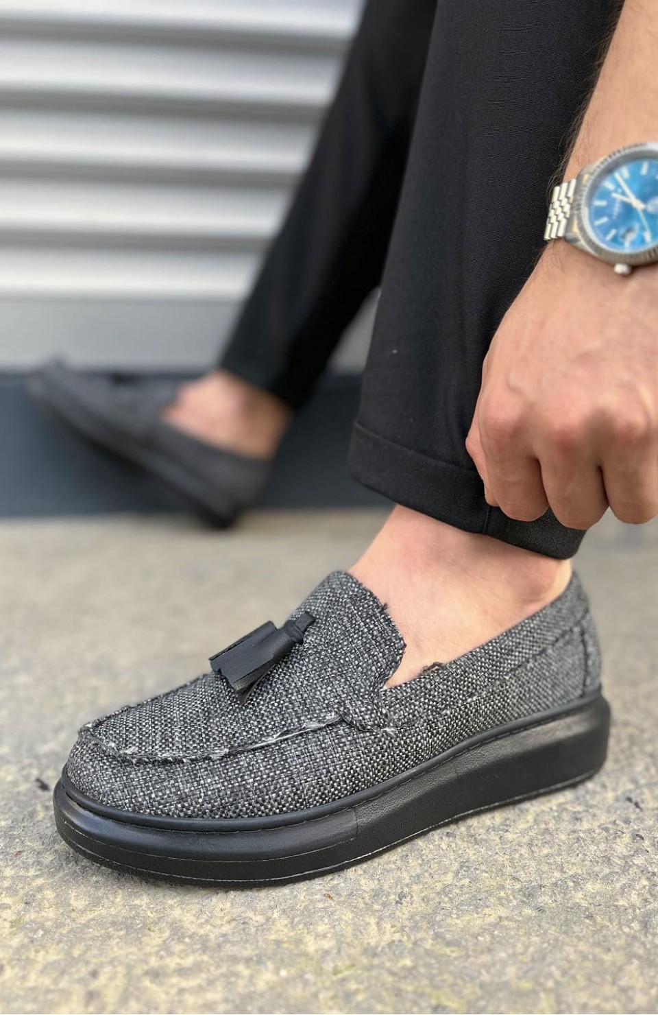 JY154 Blaze Bağcıksız Püsküllü Keten Erkek Günlük Spor Klasik Ayakkabı KST - Gri