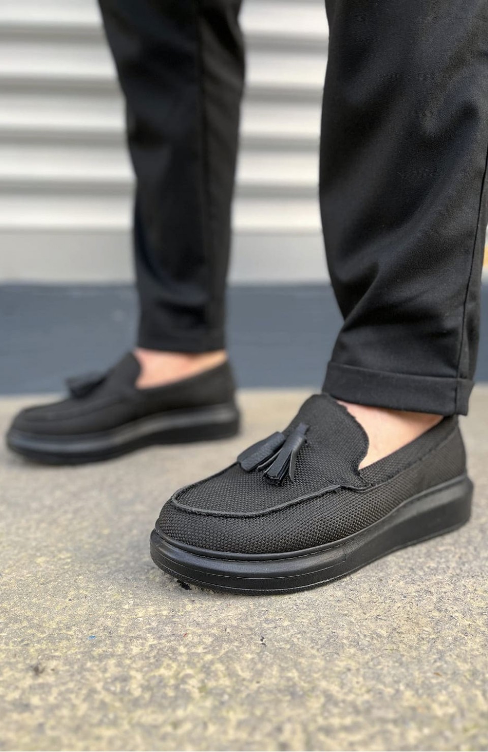 JY154 Blaze Bağcıksız Püsküllü Keten Erkek Günlük Spor Klasik Ayakkabı KST - Siyah