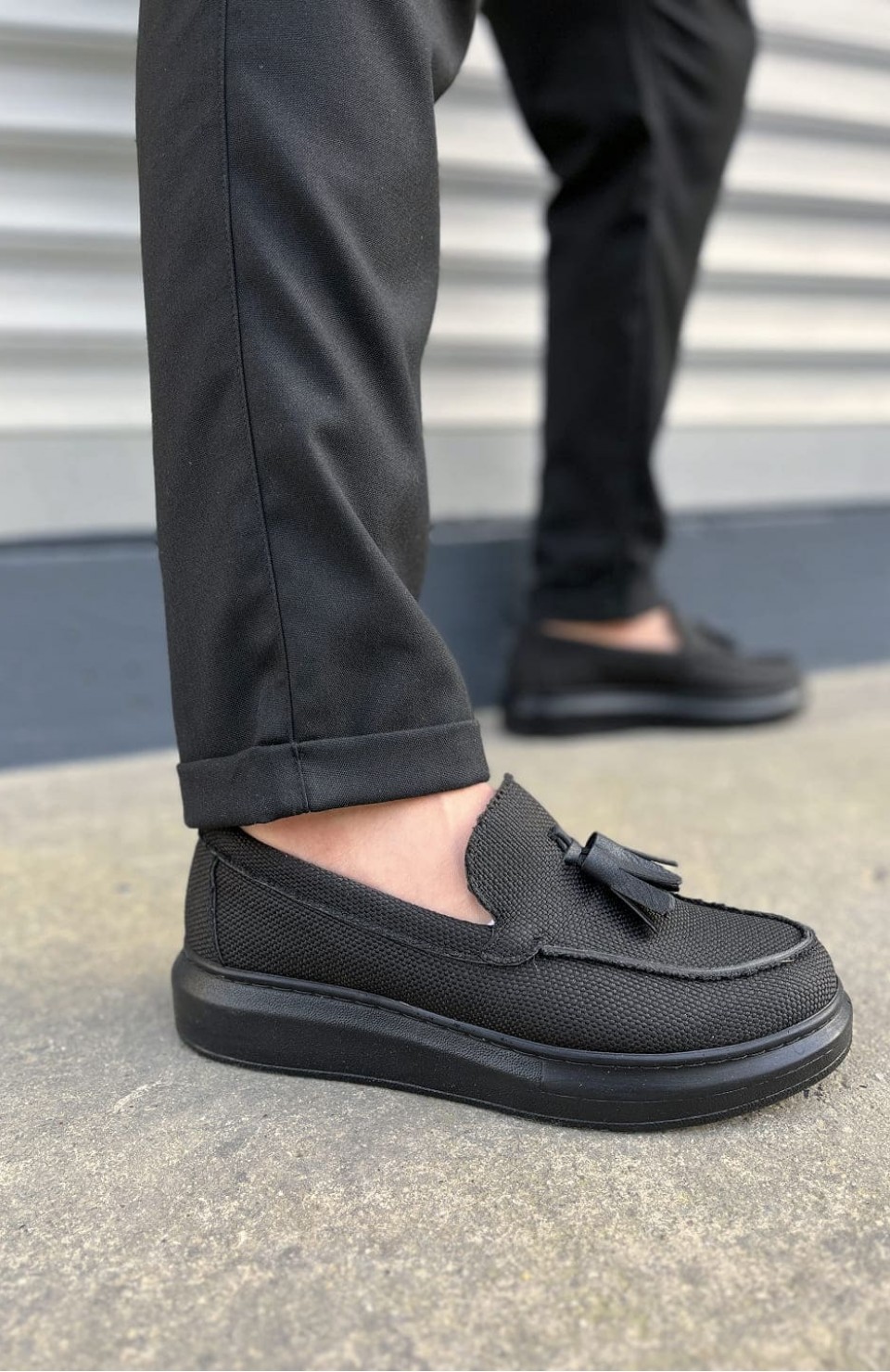 JY154 Blaze Bağcıksız Püsküllü Keten Erkek Günlük Spor Klasik Ayakkabı KST - Siyah