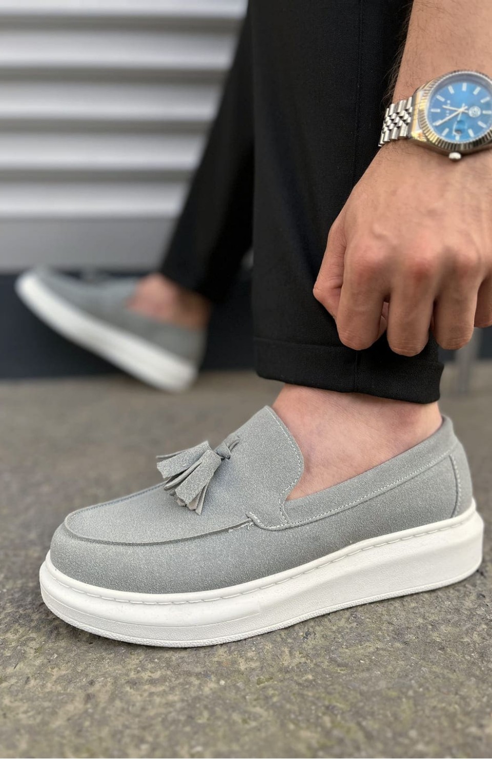 JY154 Blaze Bağcıksız Püsküllü Süet Erkek Günlük Spor Klasik Ayakkabı SBT - Gri