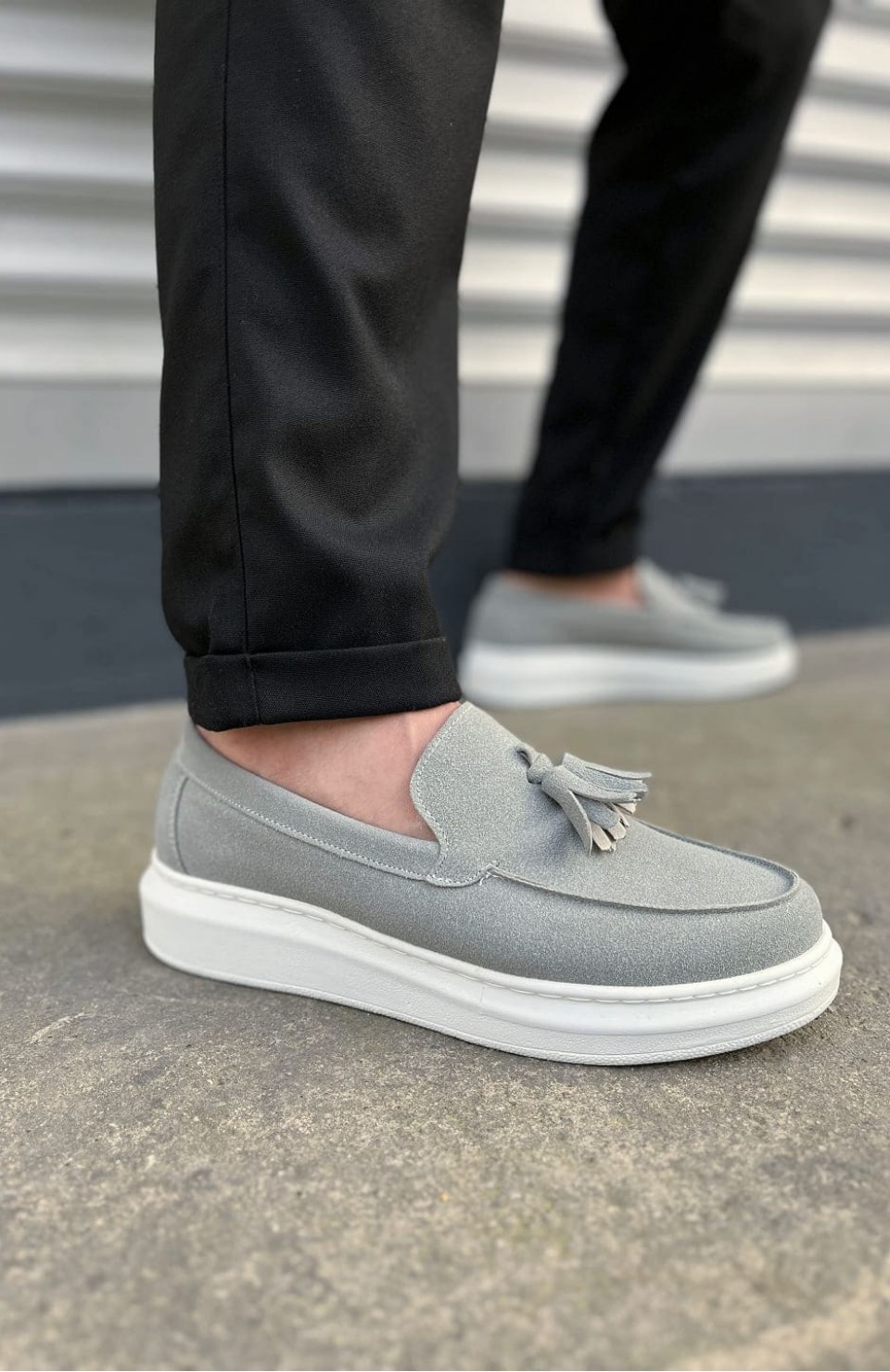 JY154 Blaze Bağcıksız Püsküllü Süet Erkek Günlük Spor Klasik Ayakkabı SBT - Gri