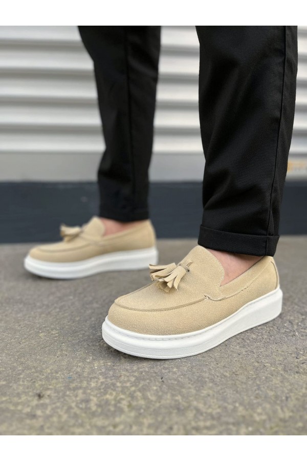 JY154 Blaze Bağcıksız Püsküllü Süet Erkek Günlük Spor Klasik Ayakkabı SBT - Krem