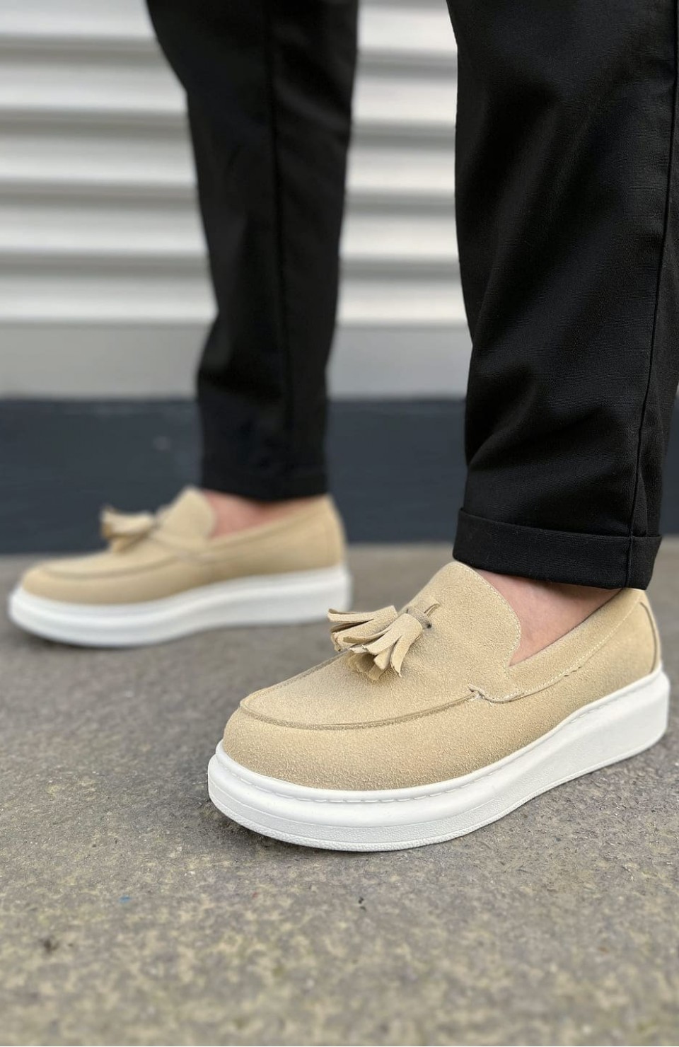 JY154 Blaze Bağcıksız Püsküllü Süet Erkek Günlük Spor Klasik Ayakkabı SBT - Krem