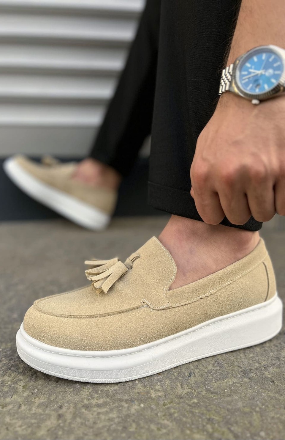 JY154 Blaze Bağcıksız Püsküllü Süet Erkek Günlük Spor Klasik Ayakkabı SBT - Krem