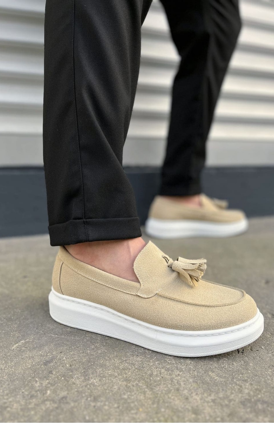 JY154 Blaze Bağcıksız Püsküllü Süet Erkek Günlük Spor Klasik Ayakkabı SBT - Krem