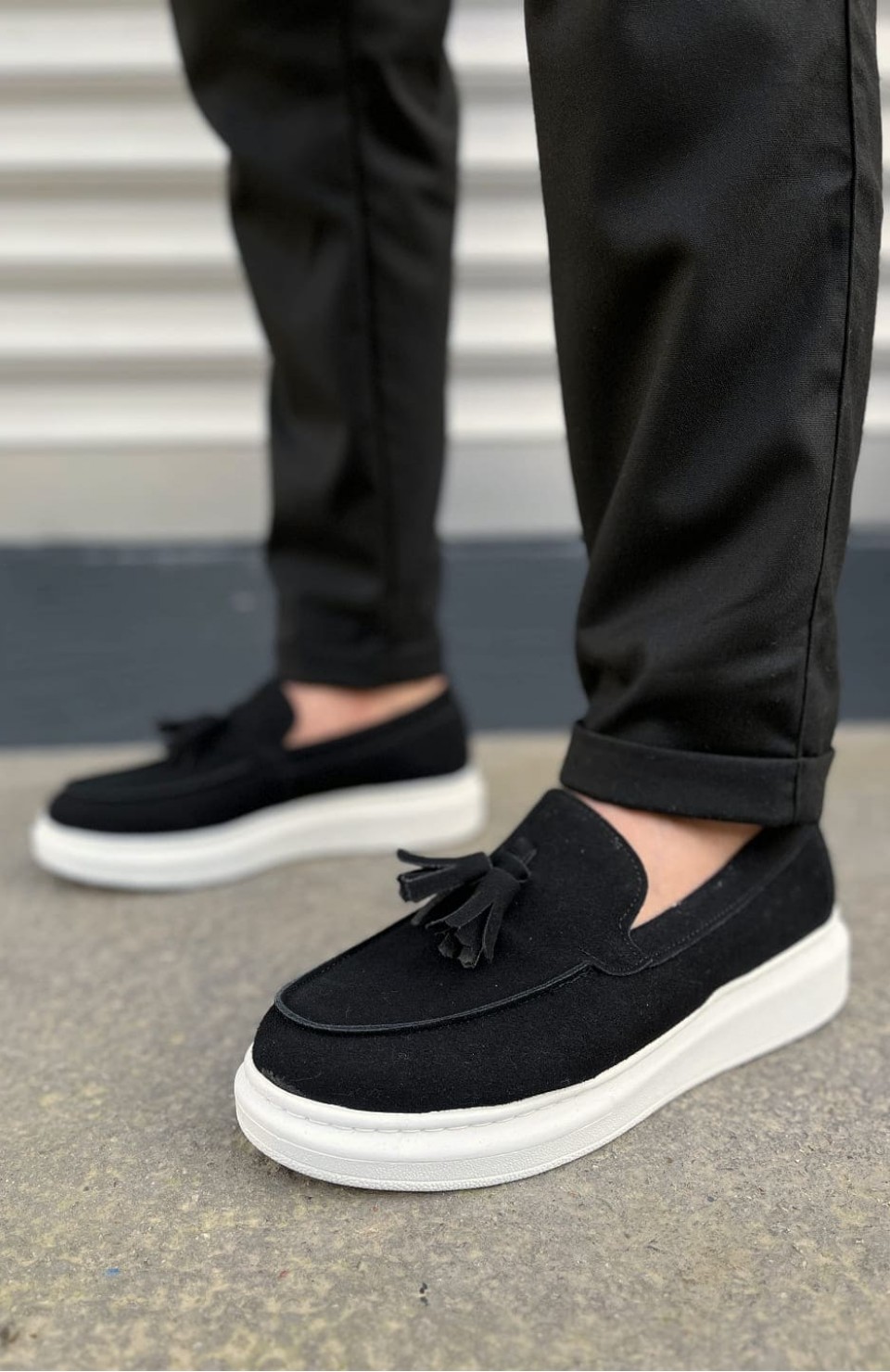 JY154 Blaze Bağcıksız Püsküllü Süet Erkek Günlük Spor Klasik Ayakkabı SBT - Siyah