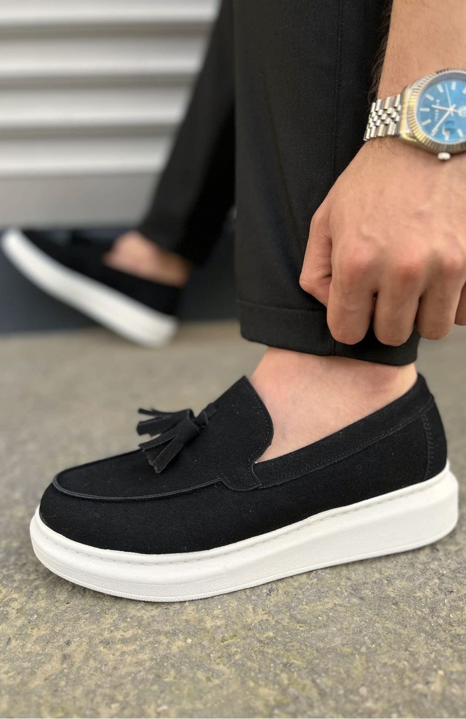 JY154 Blaze Bağcıksız Püsküllü Süet Erkek Günlük Spor Klasik Ayakkabı SBT - Siyah