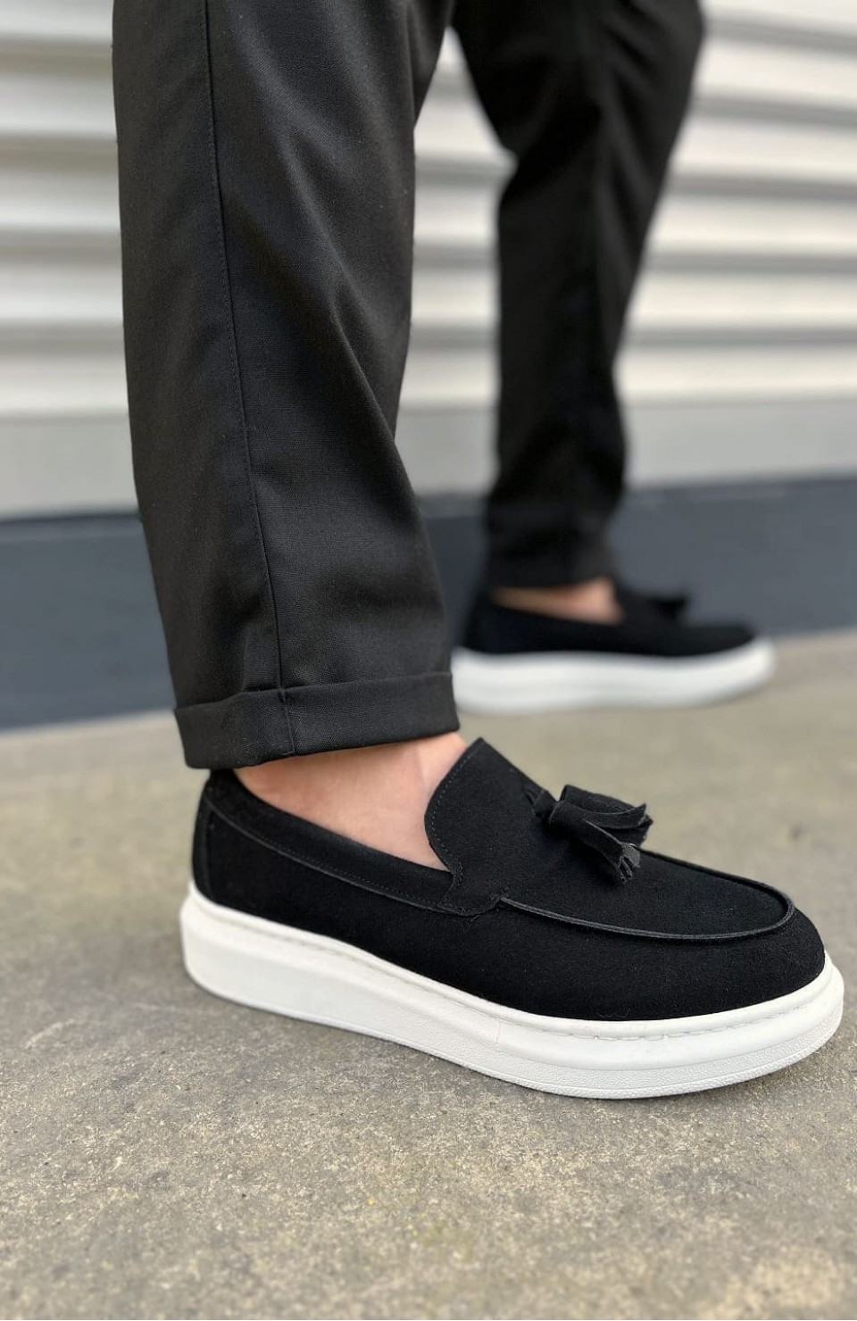 JY154 Blaze Bağcıksız Püsküllü Süet Erkek Günlük Spor Klasik Ayakkabı SBT - Siyah