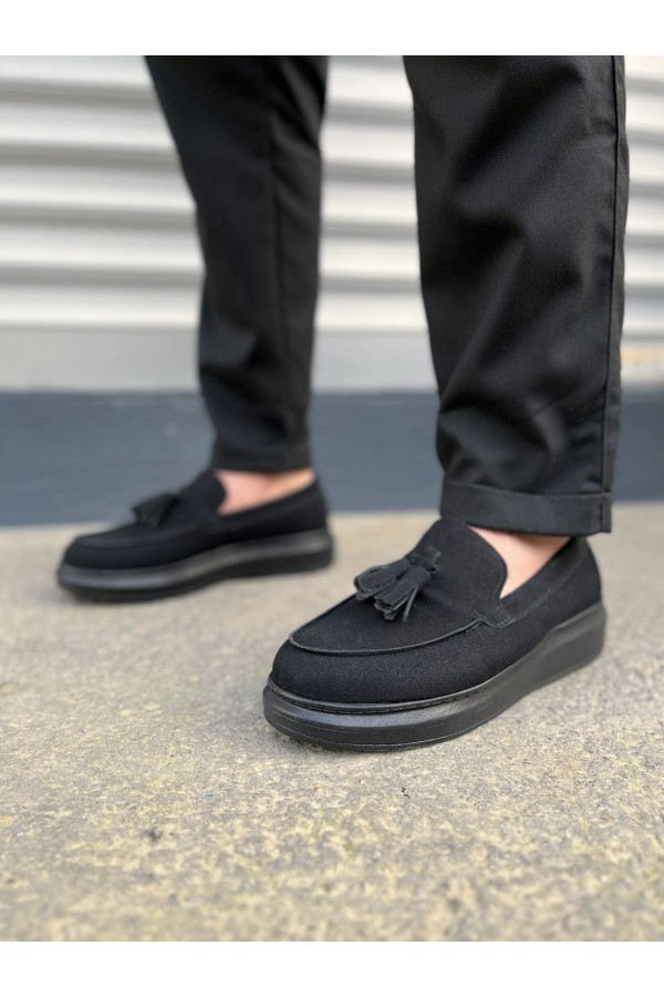 JY154 Blaze Bağcıksız Püsküllü Süet Erkek Günlük Spor Klasik Ayakkabı SST - Siyah