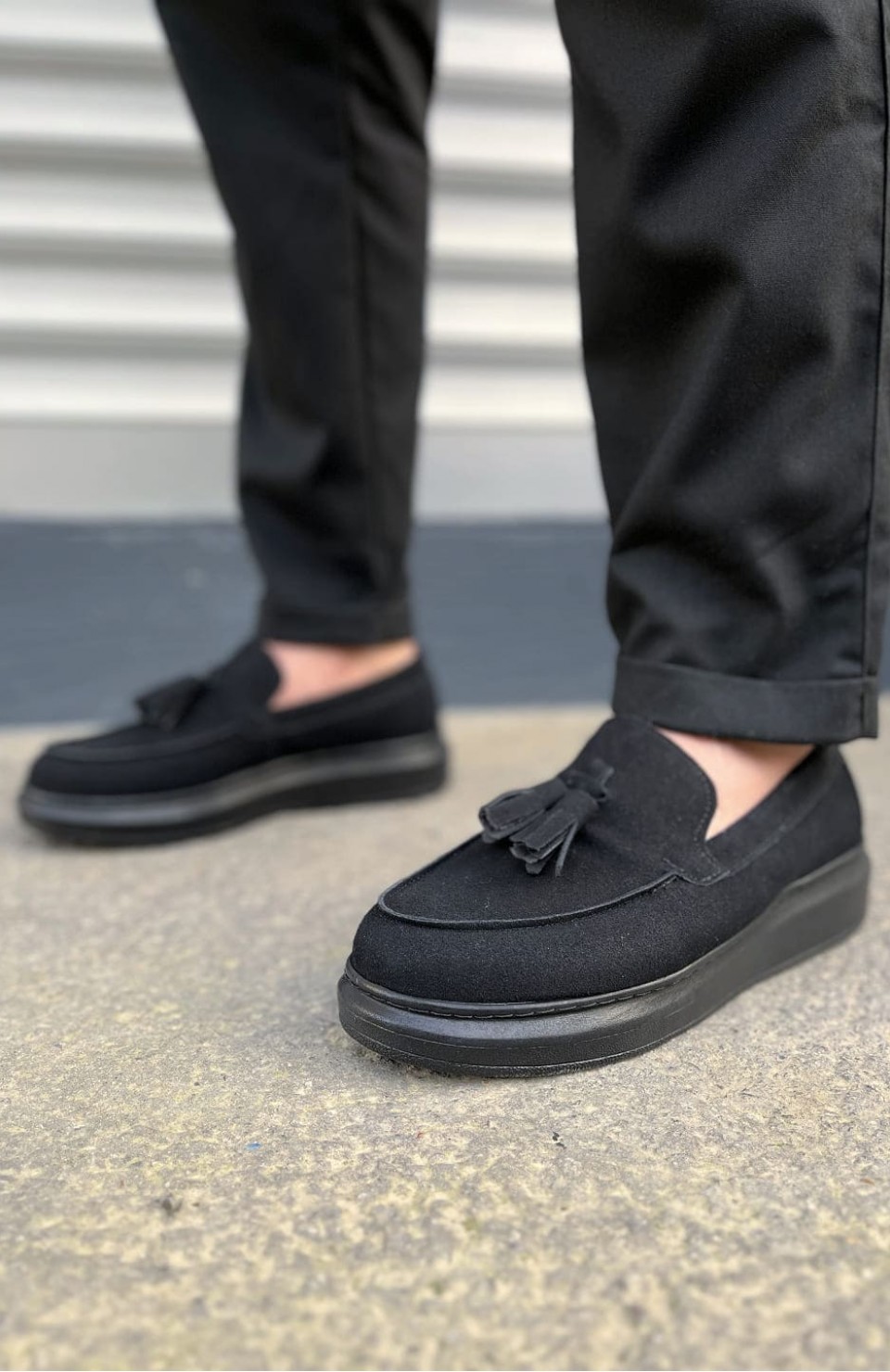 JY154 Blaze Bağcıksız Püsküllü Süet Erkek Günlük Spor Klasik Ayakkabı SST - Siyah