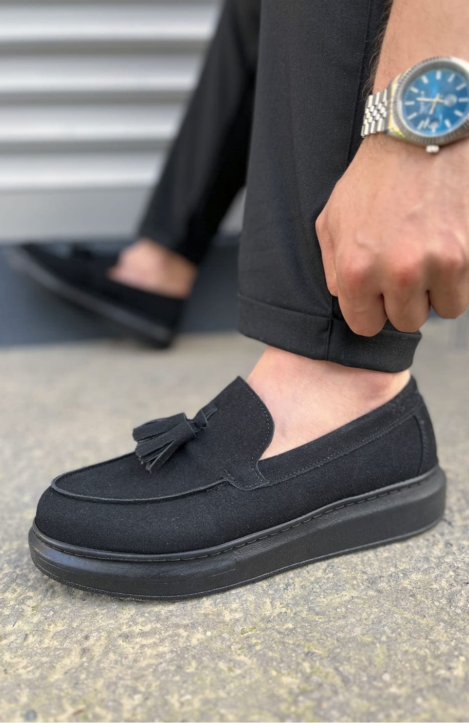 JY154 Blaze Bağcıksız Püsküllü Süet Erkek Günlük Spor Klasik Ayakkabı SST - Siyah