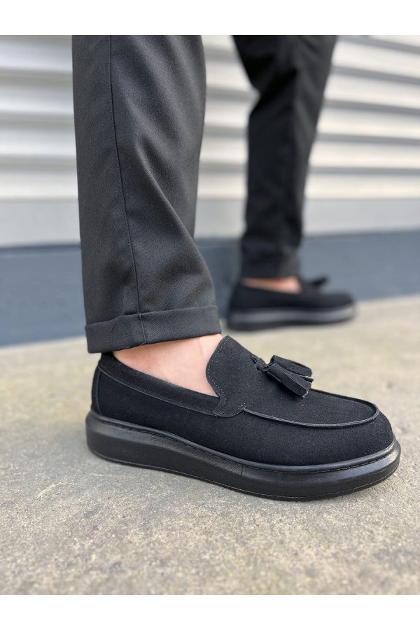 JY154 Blaze Bağcıksız Püsküllü Süet Erkek Günlük Spor Klasik Ayakkabı SST - Siyah