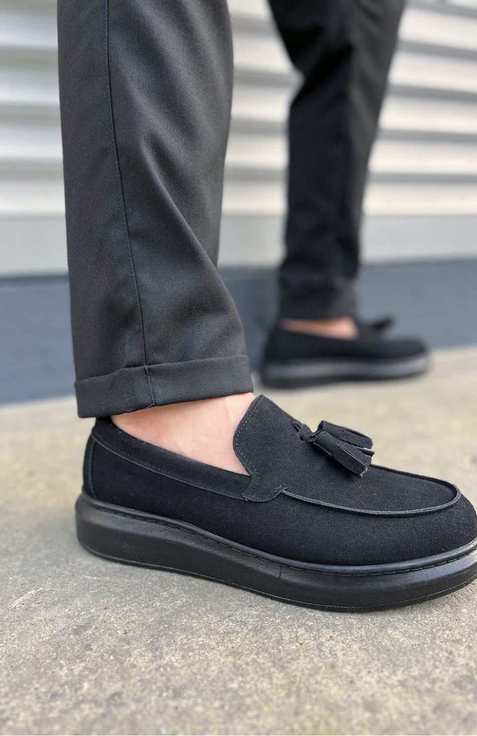 JY154 Blaze Bağcıksız Püsküllü Süet Erkek Günlük Spor Klasik Ayakkabı SST - Siyah