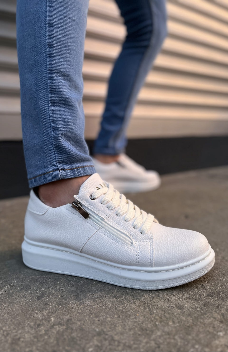 JY155 Warrior Bağcıklı ve Fermuarlı Cilt Erkek Günlük Sneaker Ayakkabı CBT - Beyaz