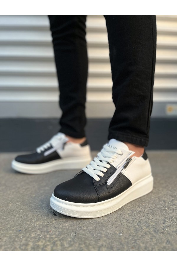 JY155 Warrior Bağcıklı ve Fermuarlı Cilt Erkek Günlük Sneaker Ayakkabı CBT - Beyaz/Siyah