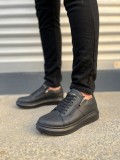 JY155 Warrior Bağcıklı ve Fermuarlı Cilt Erkek Günlük Sneaker Ayakkabı CST - Siyah