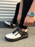 JY155 Warrior Bağcıklı ve Fermuarlı Cilt Erkek Günlük Sneaker Ayakkabı CST - Siyah/Beyaz