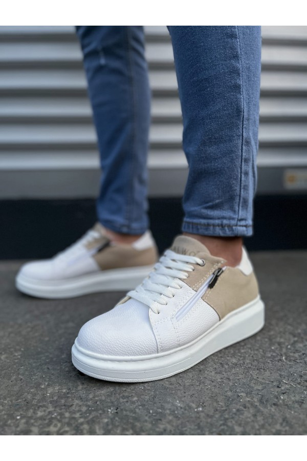 JY155 Warrior Bağcıklı ve Fermuarlı Cilt Süet Erkek Günlük Sneaker Ayakkabı CSBT - Beyaz/Krem