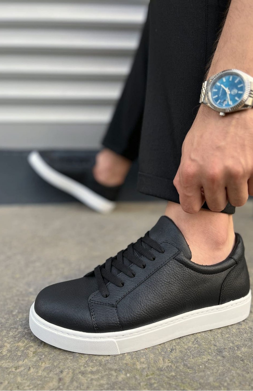 JY165 Elite Bağcıklı Cilt Erkek Günlük Sneaker Ayakkabı CBT - Siyah