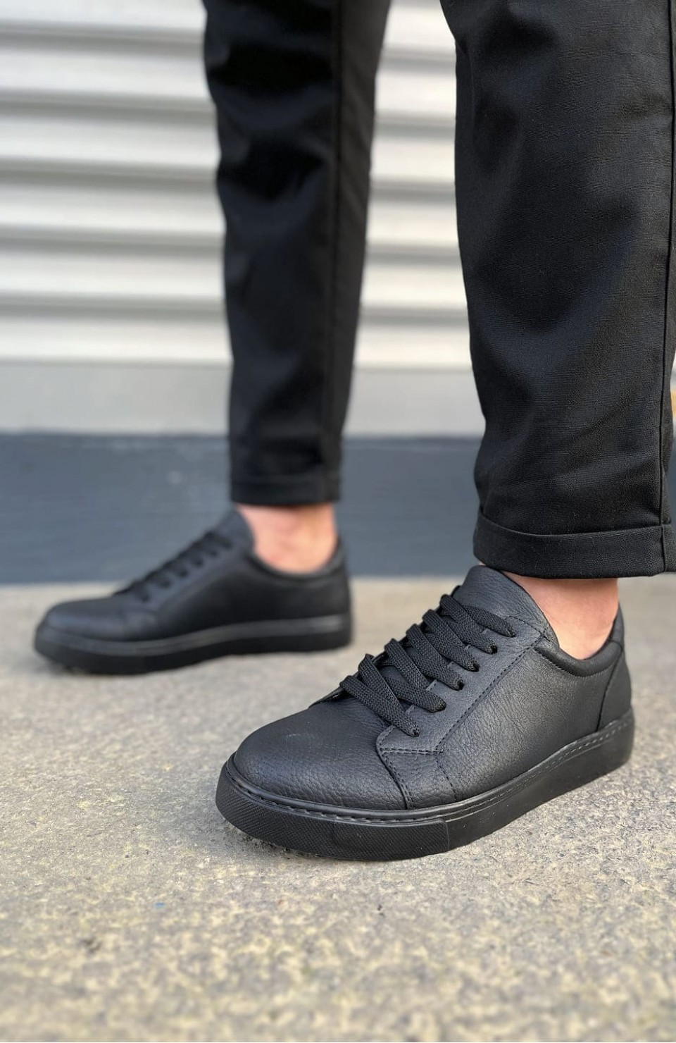 JY165 Elite Bağcıklı Cilt Erkek Günlük Sneaker Ayakkabı CST - Siyah