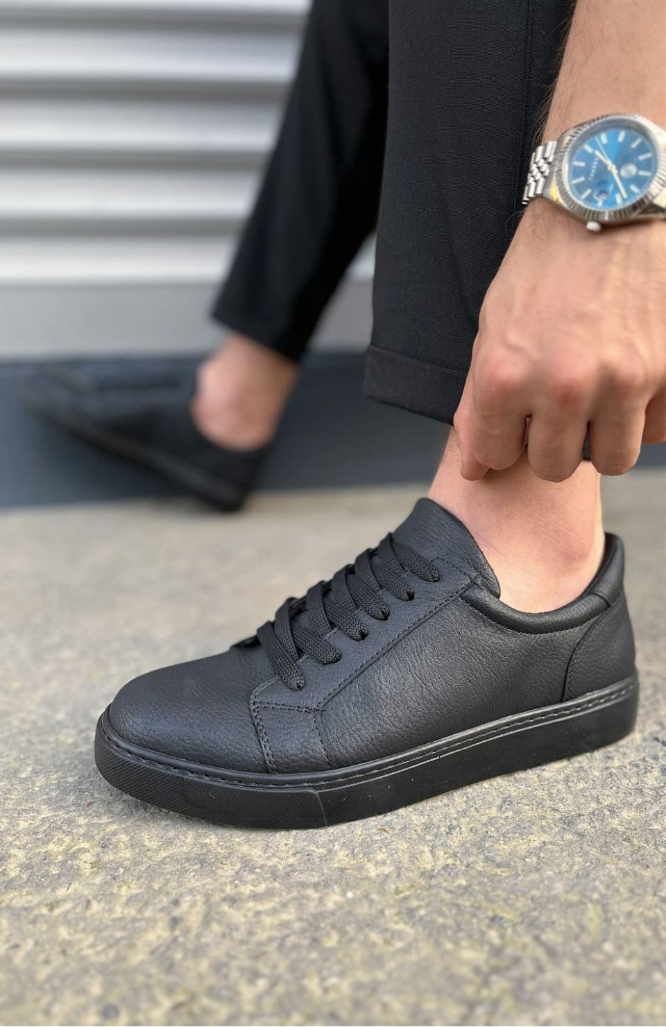 JY165 Elite Bağcıklı Cilt Erkek Günlük Sneaker Ayakkabı CST - Siyah