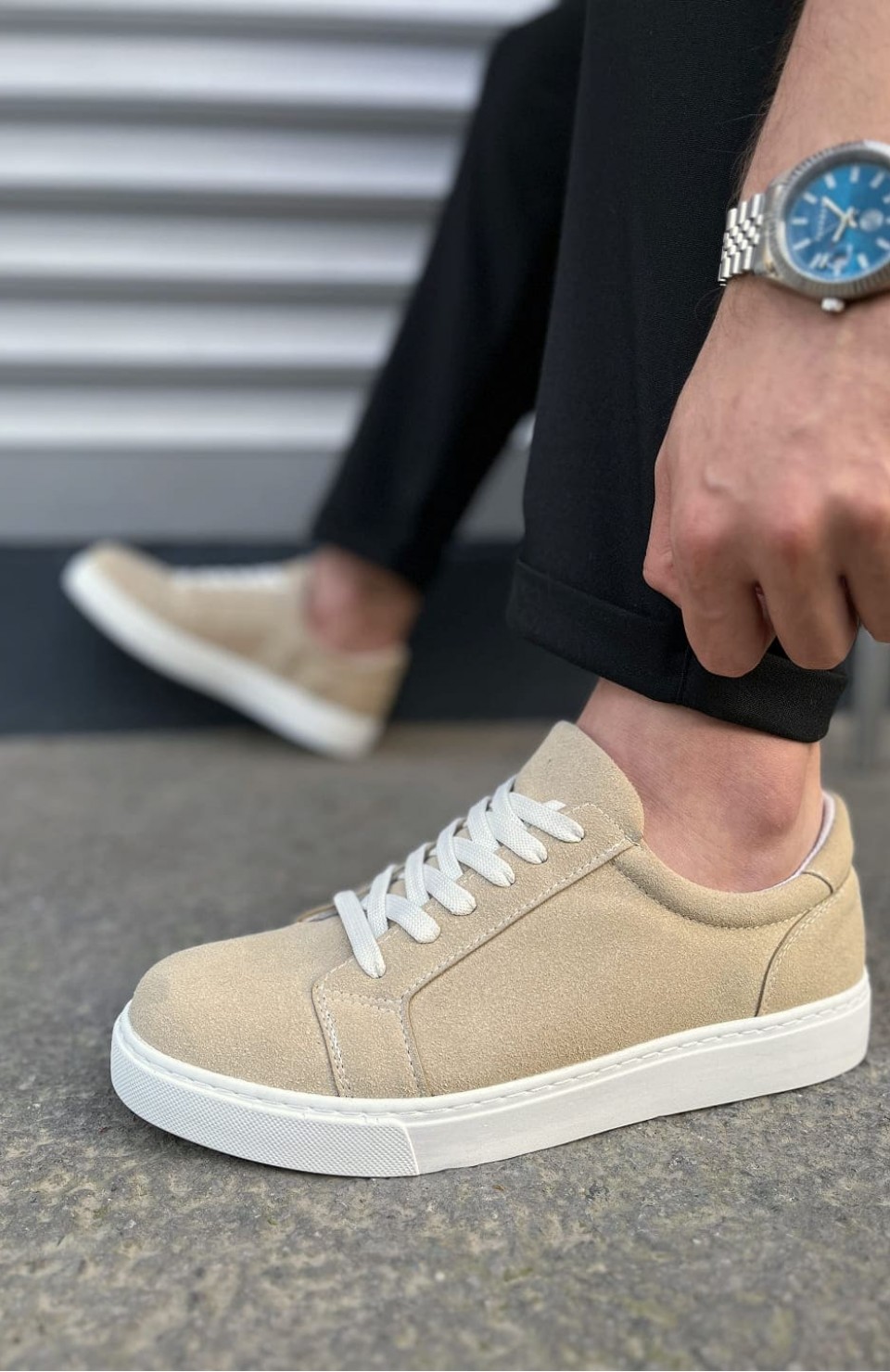 JY165 Elite Bağcıklı Süet Erkek Günlük Sneaker Ayakkabı SBT - Krem