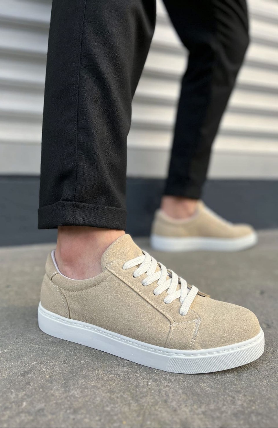 JY165 Elite Bağcıklı Süet Erkek Günlük Sneaker Ayakkabı SBT - Krem