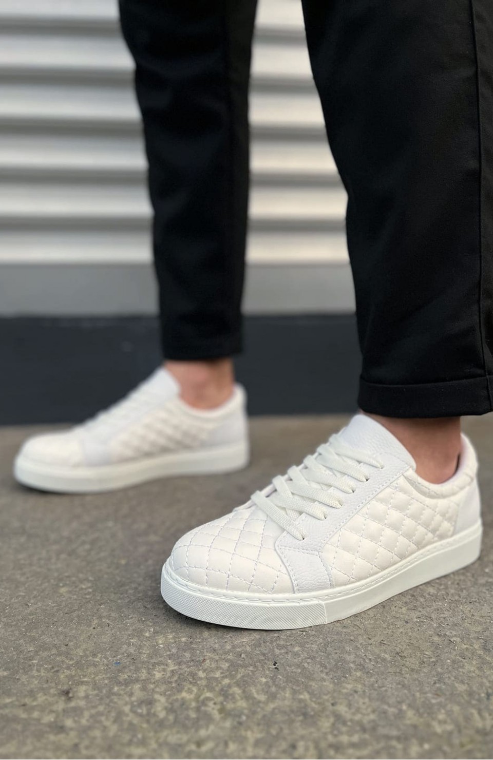 JY166 Prestige Bağcıklı Cilt Kapitone Desenli Erkek Günlük Sneaker Ayakkabı CBT - Beyaz