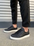 JY166 Prestige Bağcıklı Cilt Kapitone Desenli Erkek Günlük Sneaker Ayakkabı CBT - Siyah