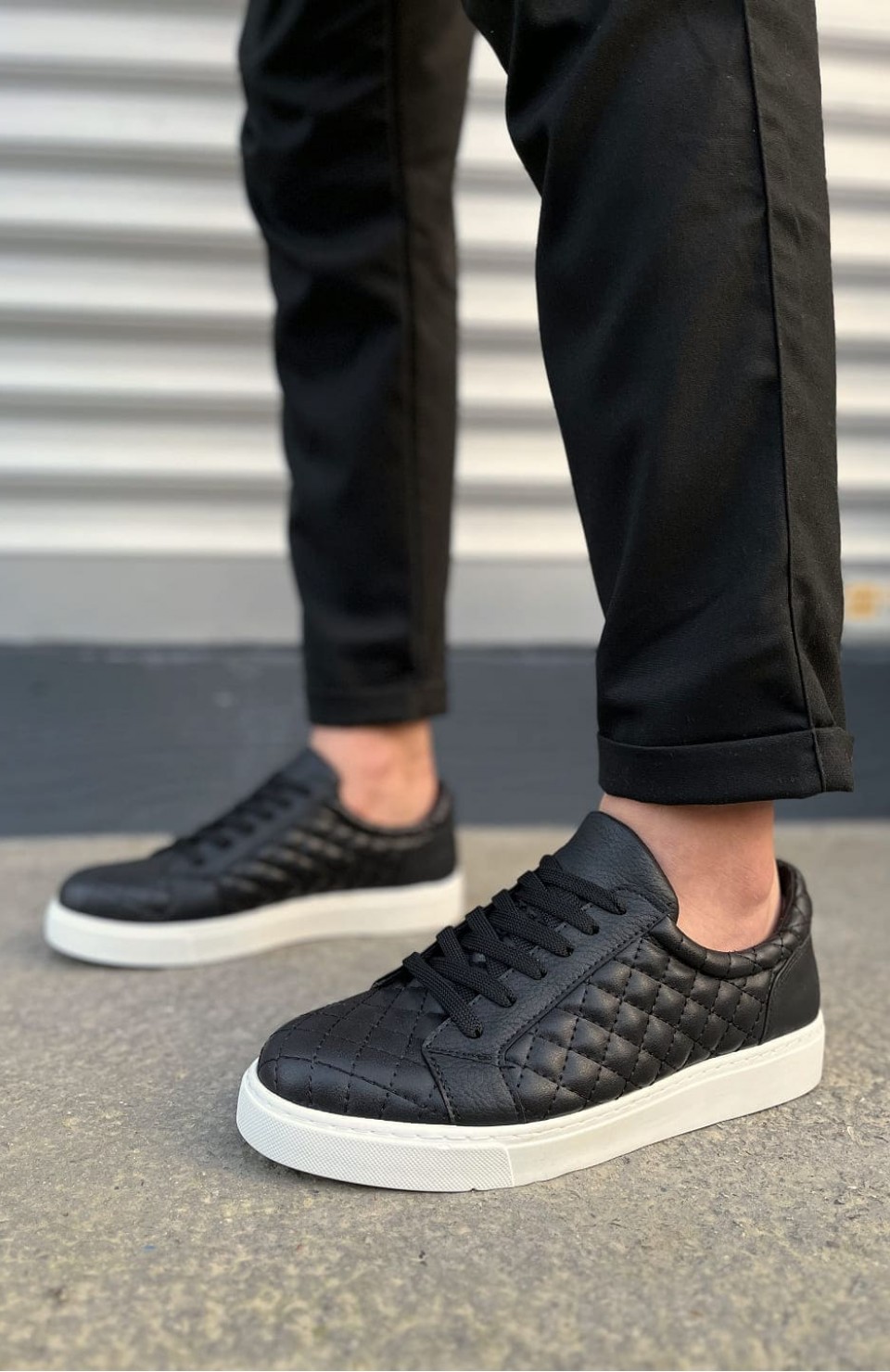 JY166 Prestige Bağcıklı Cilt Kapitone Desenli Erkek Günlük Sneaker Ayakkabı CBT - Siyah