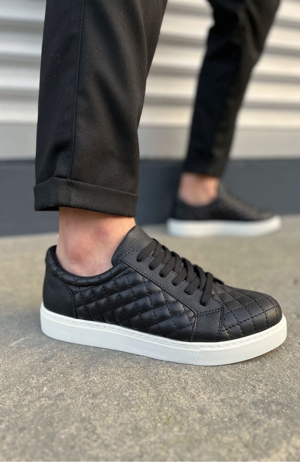 JY166 Prestige Bağcıklı Cilt Kapitone Desenli Erkek Günlük Sneaker Ayakkabı CBT - Siyah